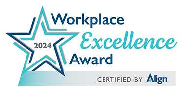 Workplace Excellence Award 2024 logo with a star design, certified by Align.